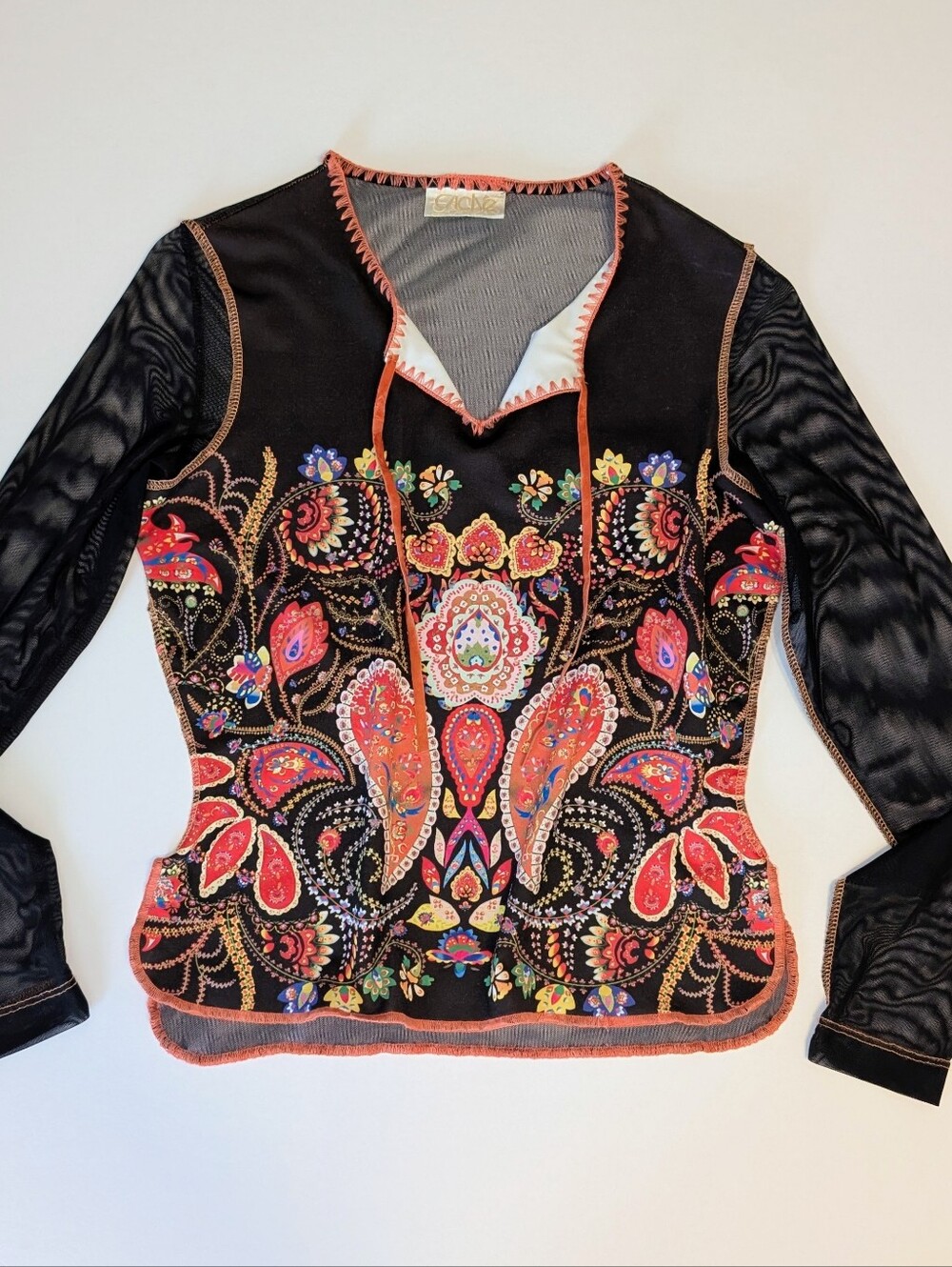 2000's Caché Beaded Sheer Mystic Mesh Sequin Art to Wear Blouse Small - Picture 3 of 11